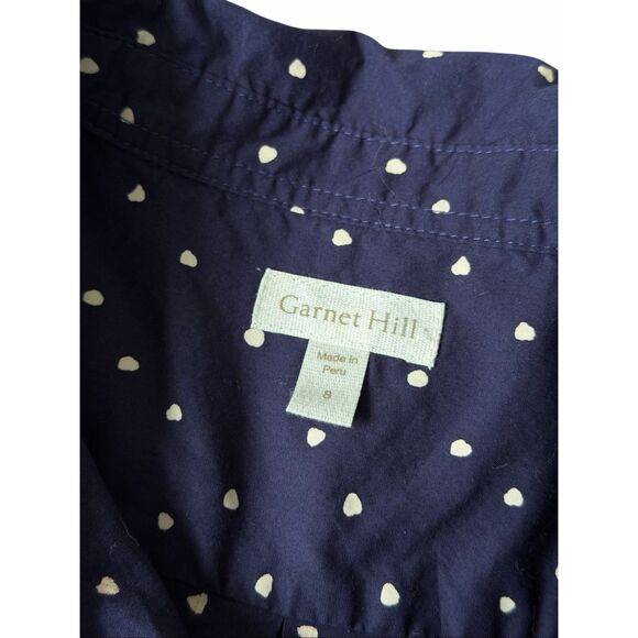 Garnet Hill Button Down Shirt Polka Dot Blue Preppy Career size 8 - Picture 4 of 11